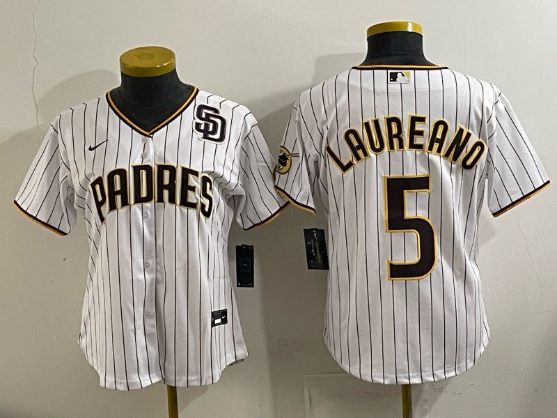 Youth San Diego Padres #5 Laureano White Stripe Nike 2025 MLB Jersey 02->youth mlb jersey->Youth Jersey
